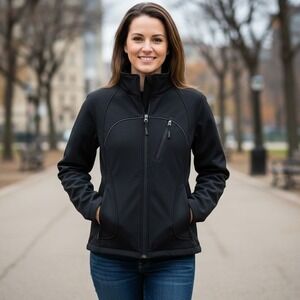 CB Sports Womens Soft Shell Jacket Size S Black Zip Stretch Winter Hiking Skiing